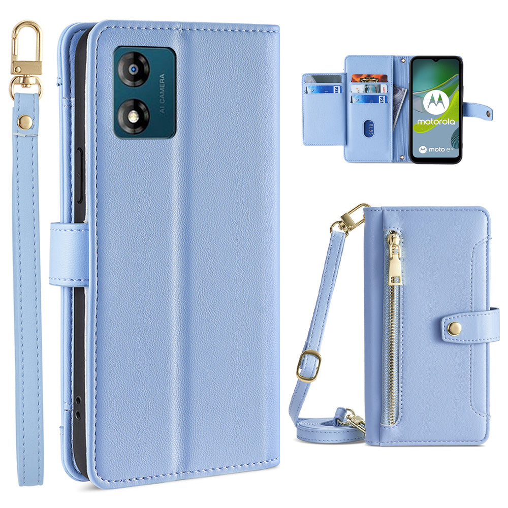 Card Slots Phone Stand Case for Motorola Moto E13 4G Zipper Pocket Leather Phone Cover with Straps Card Slots Phone Stand Case for Motorola Moto E13 4G Zipper Pocket Leather Phone Cover with Straps
